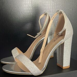 Silver Glitter Chunky Heels Size 8